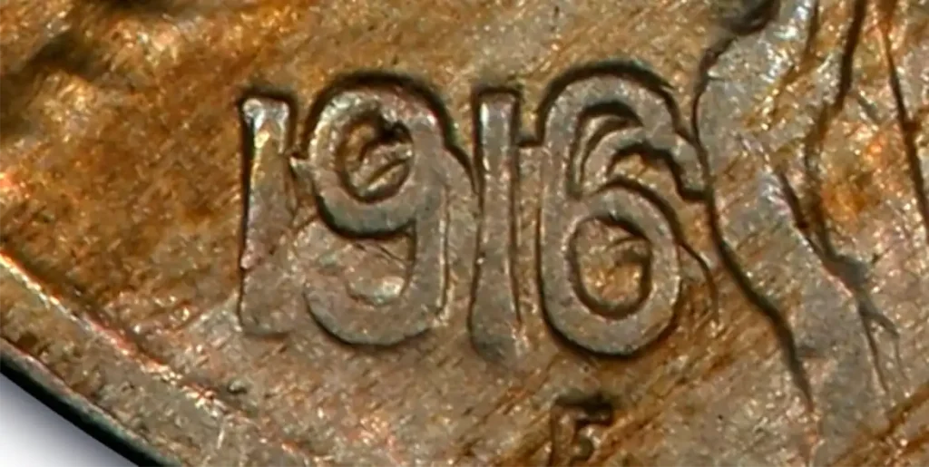 details of the 1916 5C Doubled Die Obverse