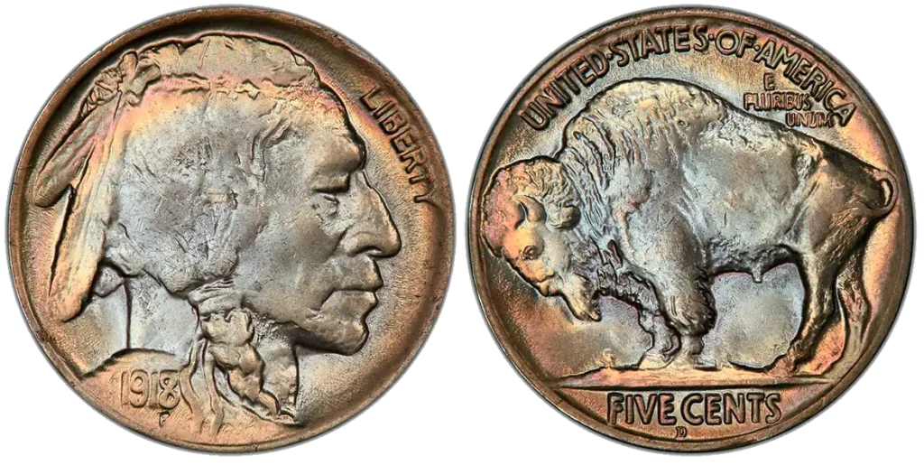 obverse and reverse of the 1918/7-D 5C Overdate
