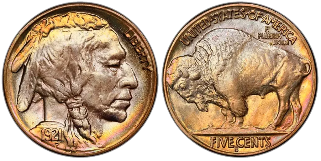 obverse and reverse of the 1921-S 5C