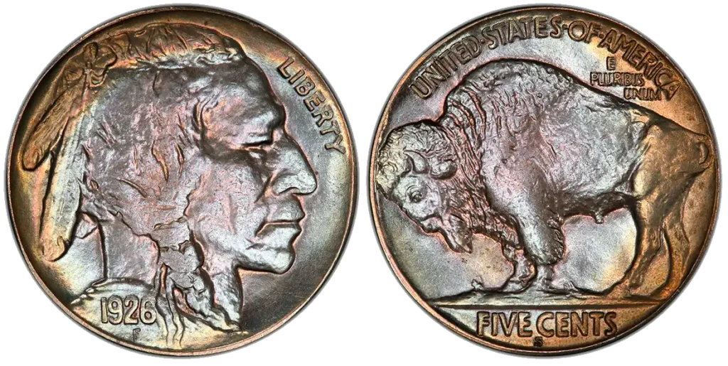 obverse and reverse of the 1926-S Buffalo Nickel
