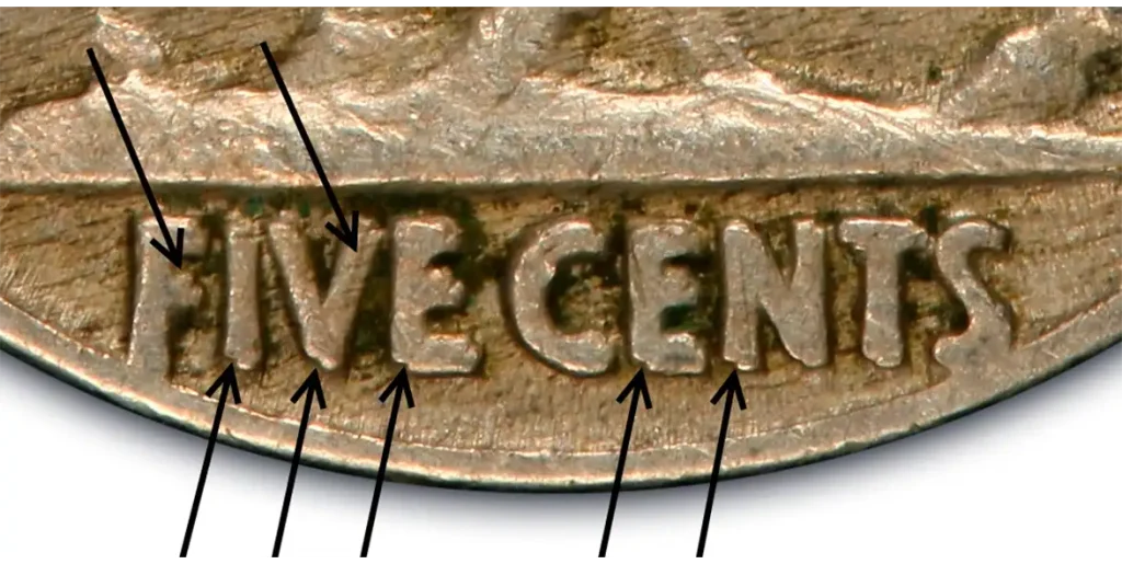 details of the 1935 5C Doubled Die Reverse